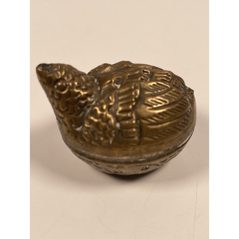 Antique Brass Bird Chicken Betel Nut Box Repousse Trinket India Metalware